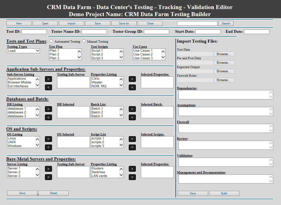 Data Center Testing Editor